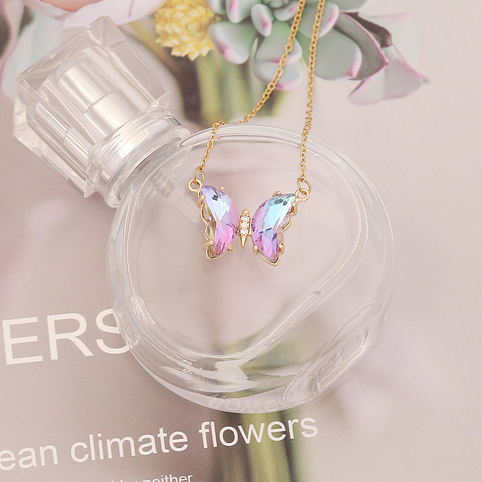 Elegante Schmetterlings-Halskette aus Edelstahl mit Glas-Edelstahl-Halskette
