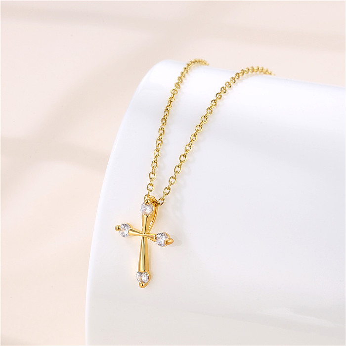 1 Piece Fashion Cross Stainless Steel  Stainless Steel Plating Inlay Zircon Pendant Necklace