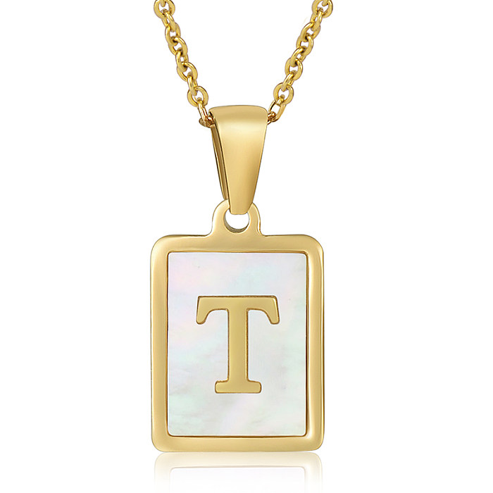 Casual Commute Letter Stainless Steel  Plating Inlay Shell 18K Gold Plated Pendant Necklace