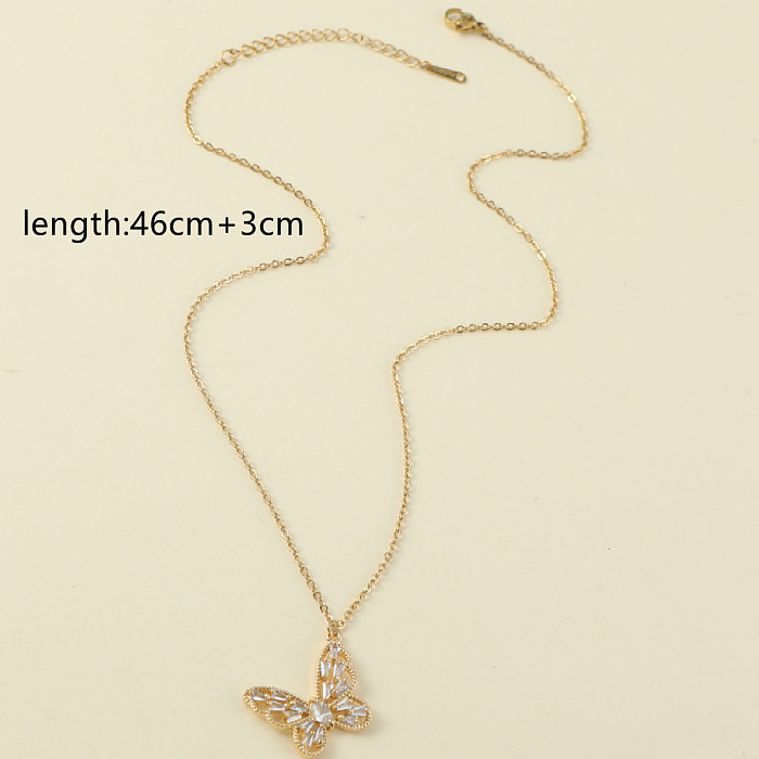 Casual Elegant Butterfly Stainless Steel  Stainless Steel Inlay Zircon Pendant Necklace