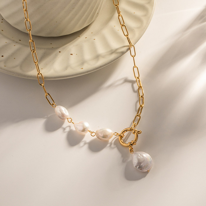 1 Piece Fashion Irregular Stainless Steel  Baroque Pearls Plating Pendant Necklace