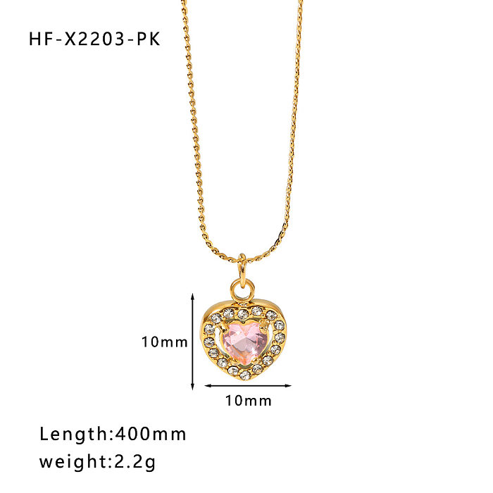 Sweet Heart Shape Stainless Steel  Stainless Steel Plating Inlay Zircon Pendant Necklace
