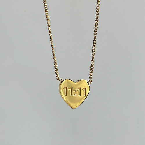 Estilo vintage número de deslocamento formato de coração chapeamento de aço inoxidável colar com pingente banhado a ouro 18K