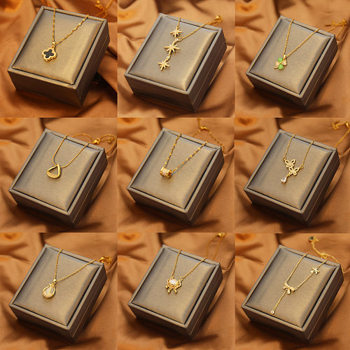 Modische Halskette mit Anhänger in Herzform, Schmetterling, Edelstahl-Beschichtung, Inlay, künstlicher Diamant, 1 Stück