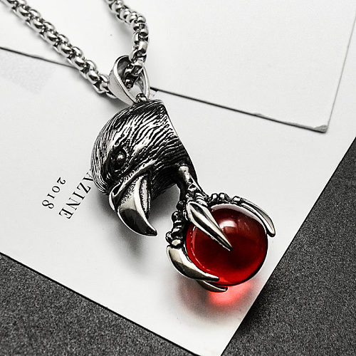 Fashion Personality Stainless Steel Retro Eagle Clip Bead Pendant Men's Necklace
