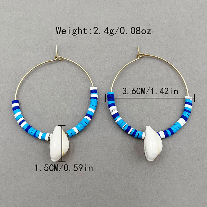 1 Pair Casual Vacation Beach Round Shell Plating Stainless Steel  Shell Soft Clay Gold Plated Hoop Earrings