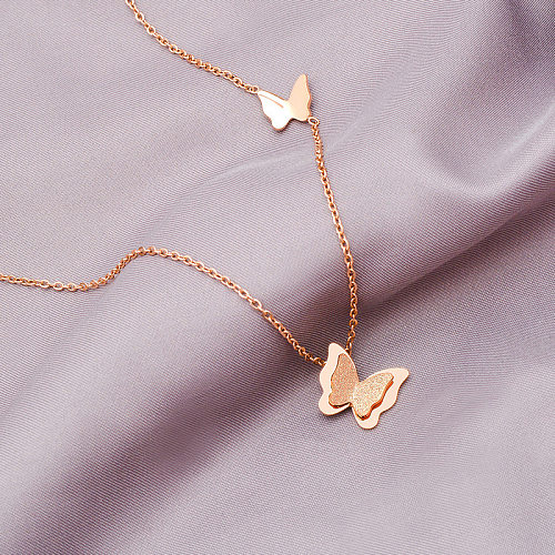 Classic Style Butterfly Stainless Steel Plating Pendant Necklace