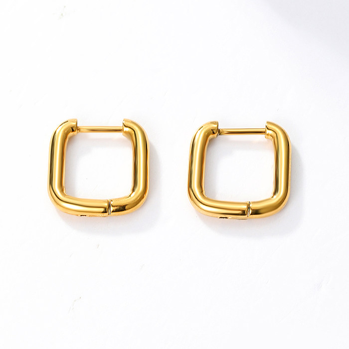 Wholesale 1 Pair Casual Square Stainless Steel  18K Gold Plated Hoop Earrings