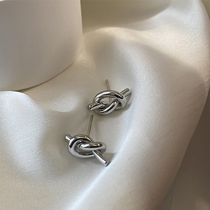 1 paire de clous d'oreilles en acier inoxydable, Style Simple, placage de nœuds