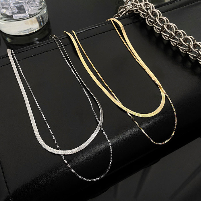 Hip-Hop Retro Solid Color Stainless Steel Chain Layered Necklaces