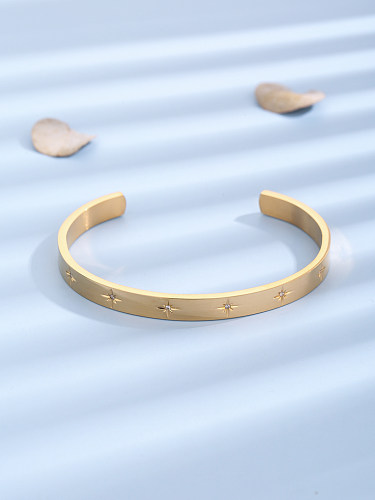 Elegante estilo simples cor sólida titânio aço 18K pulseiras de punho de zircão banhadas a ouro a granel