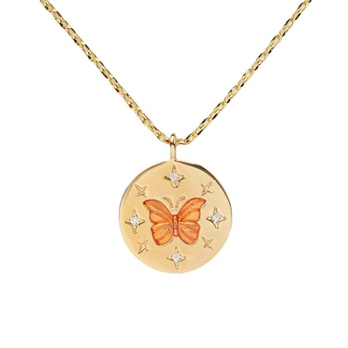 Collier Long avec pendentif en forme d'étoile et de papillon, Style rétro classique, incrustation en acier inoxydable, Zircon plaqué or 18 carats