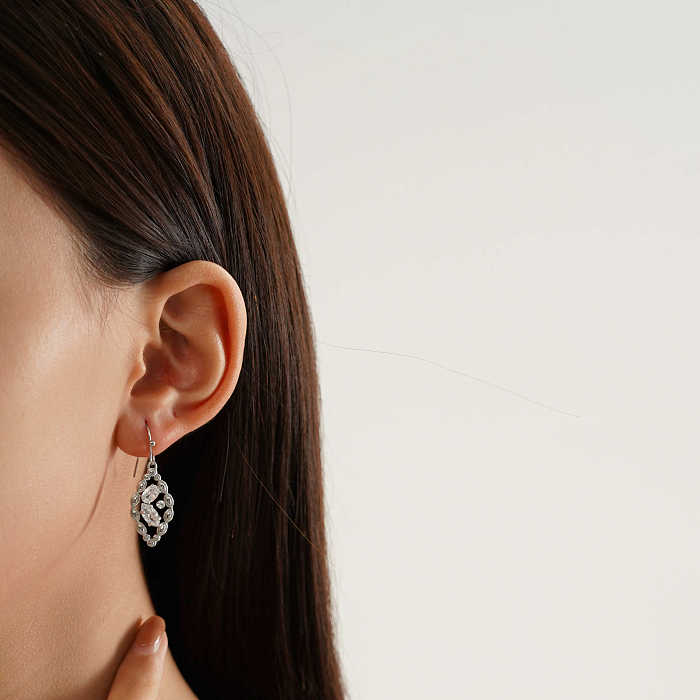Boucles d'oreilles pendantes en acier inoxydable, 1 paire, Style classique de base, incrustation de placage géométrique, pierres précieuses artificielles