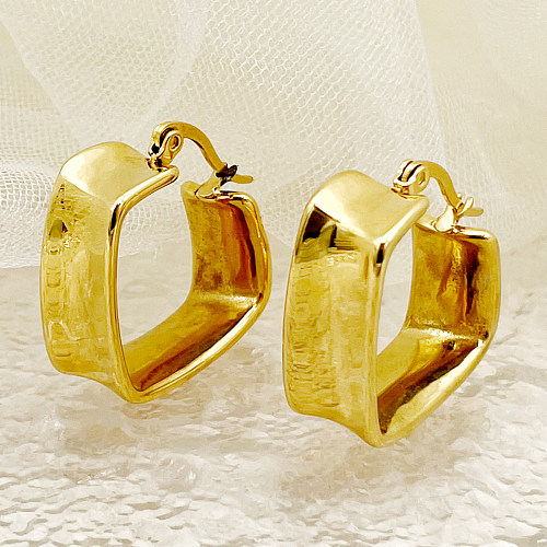 1 par de brincos de argola banhados a ouro, estilo simples, quadrado, aço inoxidável, polimento de metal