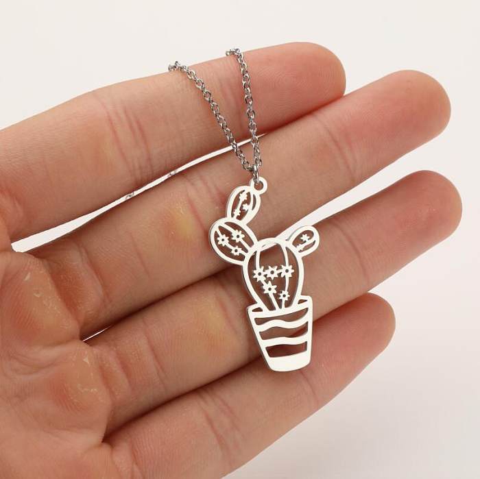 Wholesale Retro Cactus Stainless Steel  Stainless Steel Gold Plated Pendant Necklace