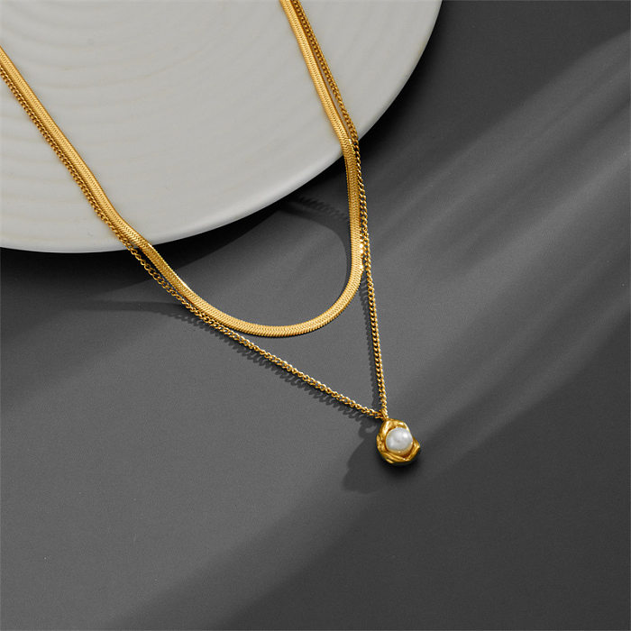 Simple Style Pea Stainless Steel Plating Inlay Zircon 18K Gold Plated Pendant Necklace