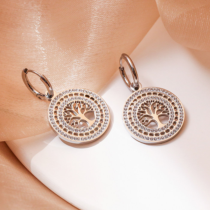 1 Pair Modern Style Tree Plating Inlay Stainless Steel Zircon 18K Gold Plated Drop Earrings