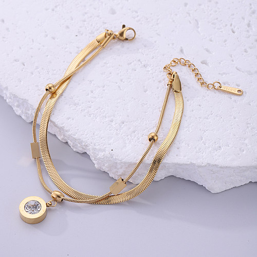 Estilo coreano círculo chapeamento de aço inoxidável incrustações strass pulseiras banhadas a ouro