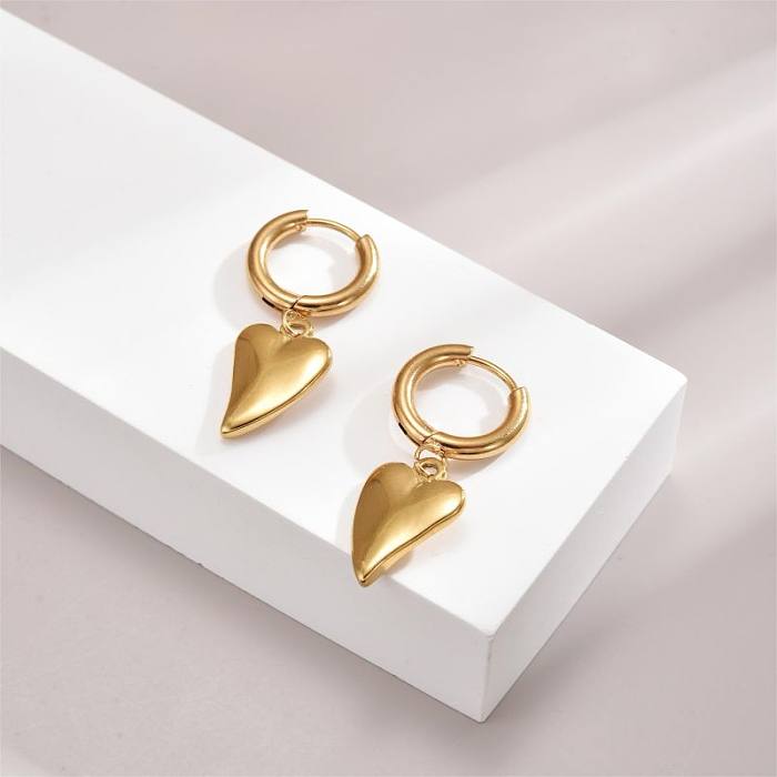 1 Pair Commute Heart Shape Polishing Plating Stainless Steel  18K Gold Plated Drop Earrings