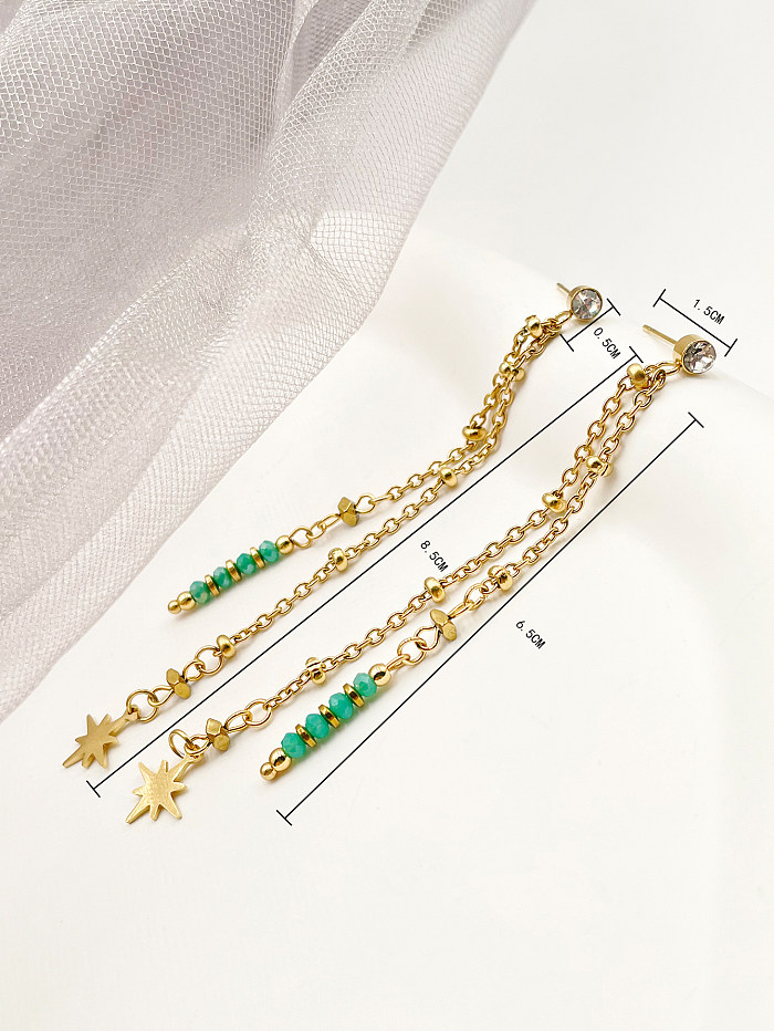 1 Pair IG Style Star Tassel Plating Inlay Stainless Steel  Artificial Crystal Rhinestones Gold Plated Drop Earrings