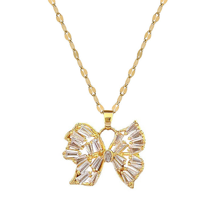 Wholesale Elegant Butterfly Stainless Steel  Copper Zircon Pendant Necklace