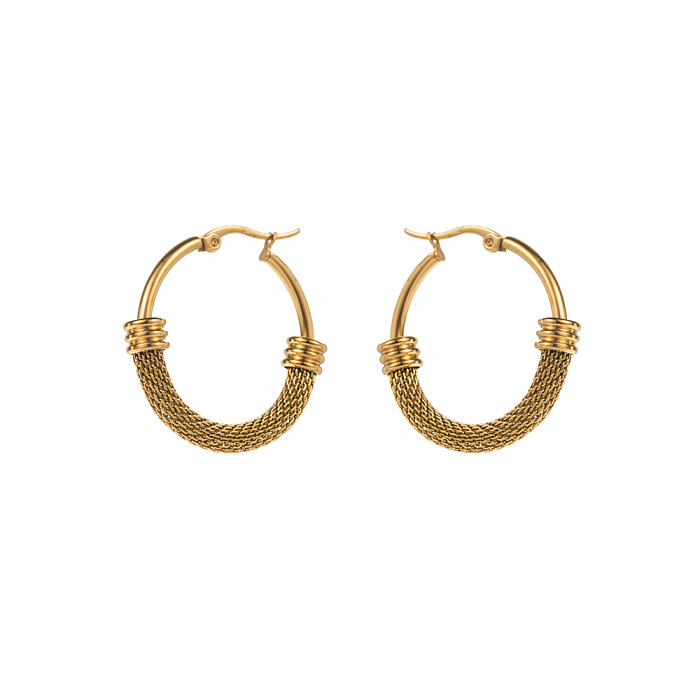 1 Paar elegante, luxuriöse, runde, vergoldete Ohrringe mit Blattauge aus Edelstahl