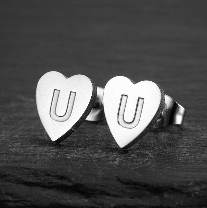 Fashion Letter Heart Shape Stainless Steel  Ear Studs 1 Pair