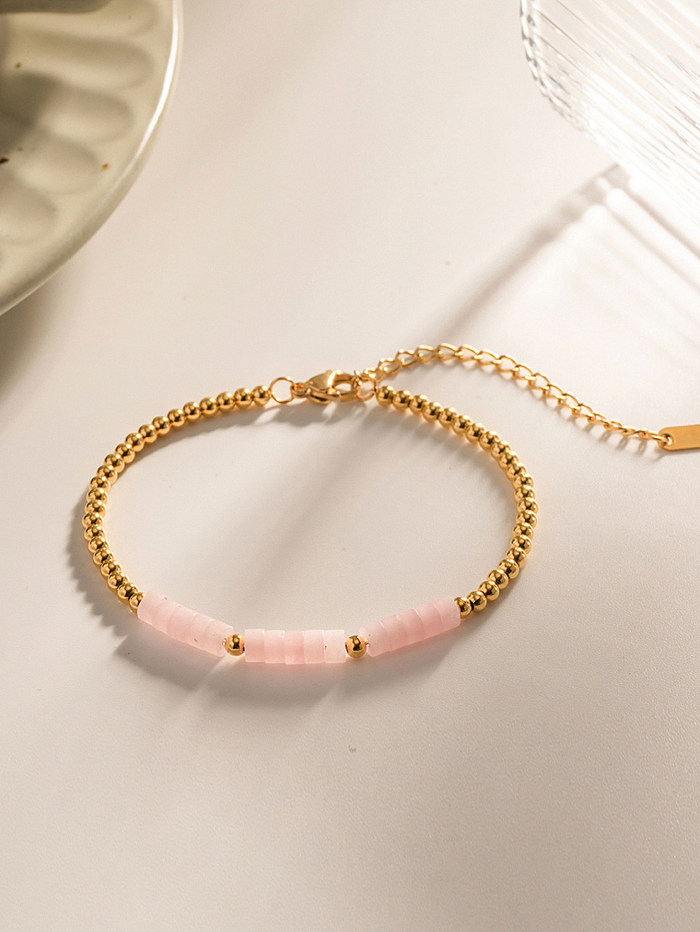 Bracelets ronds en acier inoxydable, pierres précieuses artificielles, Style INS, placage de perles, 1 pièce