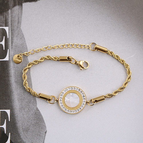 Bracelets plaqués or 18 carats avec incrustation de placage en acier et titane géométrique rétro élégant pour dame