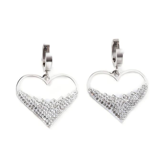 1 paire de boucles d'oreilles pendantes en acier inoxydable et Zircon, Style moderne et basique, incrustation en forme de cœur