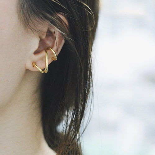 Boucles d'oreilles géométriques simples multilignes en acier inoxydable 18K, vente en gros de bijoux