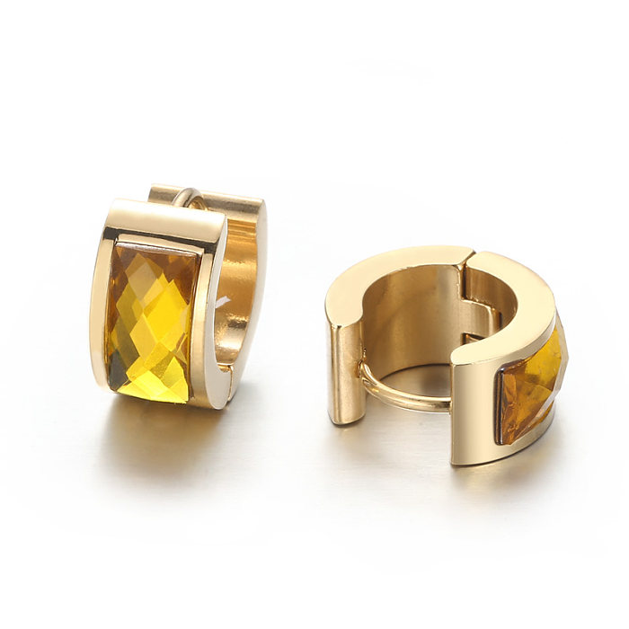 1 Paar schlichte, glänzende, runde, einfarbige Inlay-Ohrringe aus Edelstahl und Glas mit 18-Karat-Vergoldung