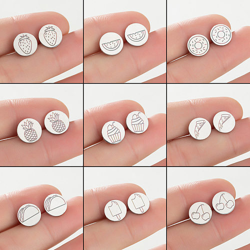 1 Pair Cartoon Style Round Fruit Stainless Steel  Plating Ear Studs