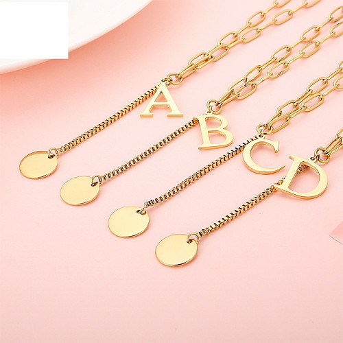 Card Wheel New Korean Style 26 Letters All-Match Stainless Steel  Necklace Internet Influencer Cold Style Fresh Women's Necklace