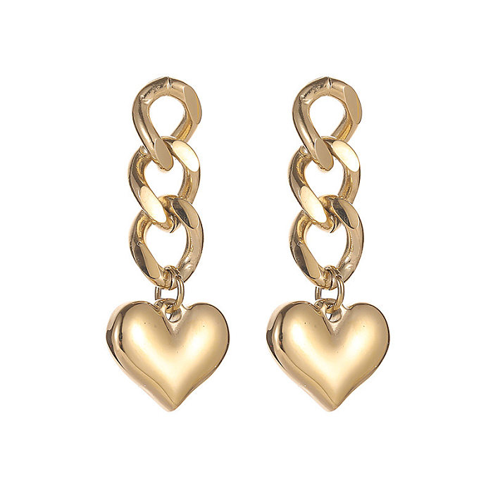 Boucles d'oreilles pendantes en acier inoxydable en forme de coeur à la mode, boucles d'oreilles plaquées en acier inoxydable, 1 paire