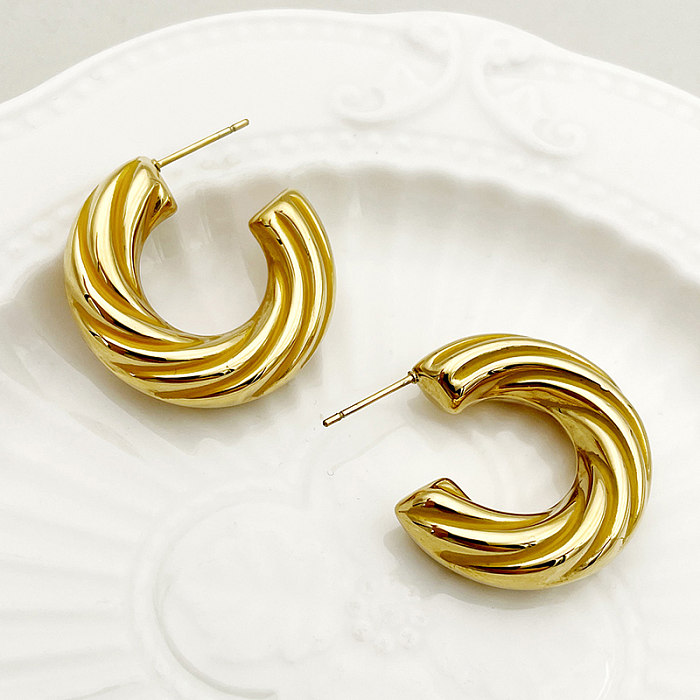 1 paire de boucles d'oreilles élégantes en forme de C, Style Simple, rayures en spirale, placage d'émail, acier inoxydable plaqué or