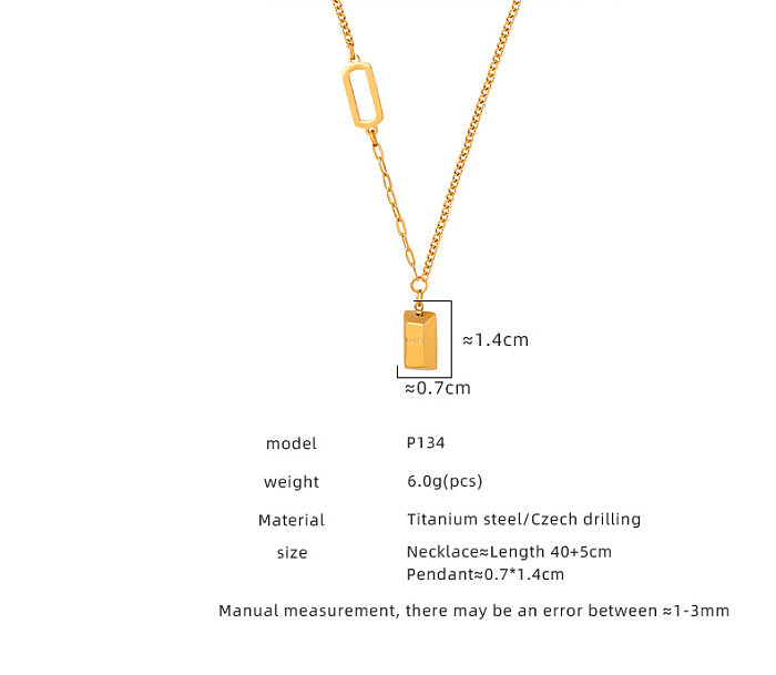 Elegant Simple Style Square Stainless Steel Plating 18K Gold Plated Pendant Necklace