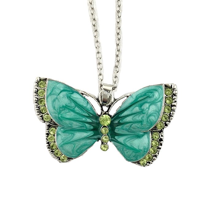 Sweet Butterfly Stainless Steel  Inlay Rhinestones Pendant Necklace