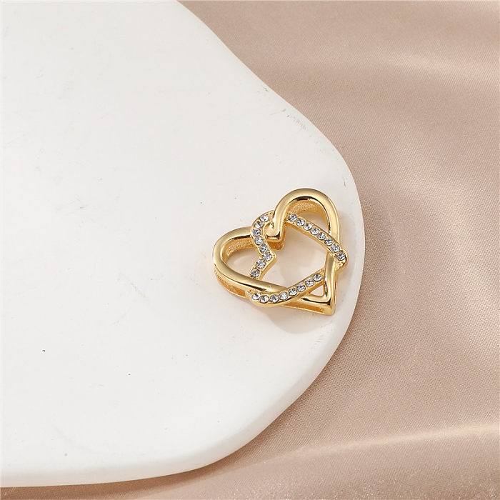 Doce estilo simples formato de coração em aço inoxidável oco colar com pingente de zircônia
