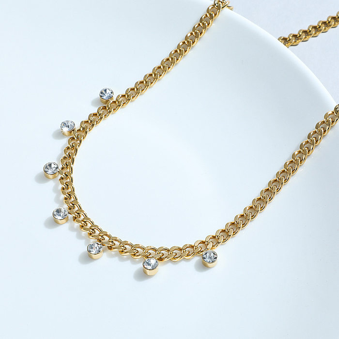 Europäische Und Amerikanische Neue Edelstahl Zirkon Halskette Ins Punk Diamant Anhänger Edelstahl Schlüsselbein Kette Halskette Weibliche Gold