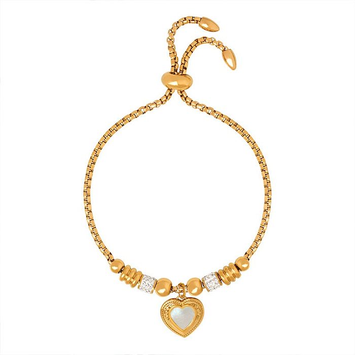 Luxurious British Style Heart Shape Titanium Steel 18K Gold Plated Zircon Bracelets In Bulk