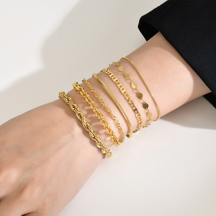Bracelets plaqués or 18 carats en acier inoxydable de couleur unie de style simple, vente en gros