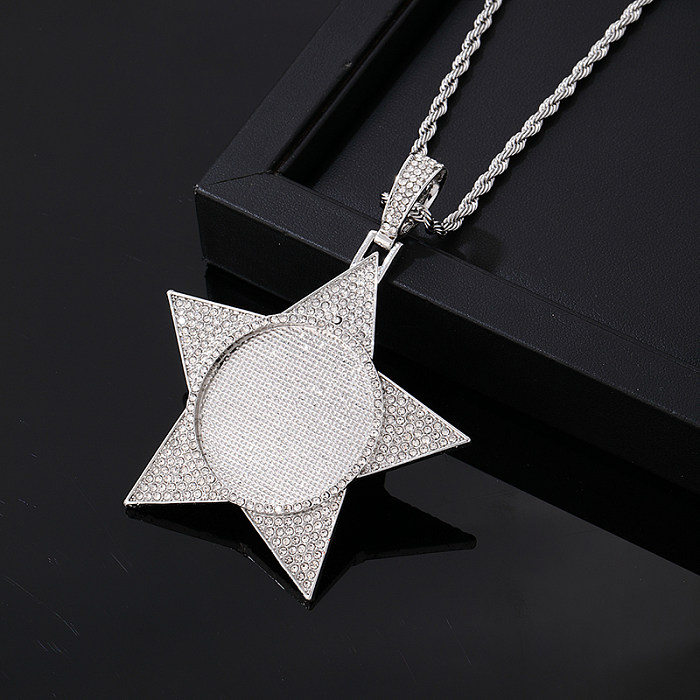 Hip-Hop Vintage Style Rock Pentagram Stainless Steel  Alloy Plating Inlay Zircon Gold Plated Silver Plated Pendant Necklace