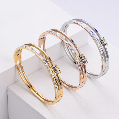 Korean Fashion Stainless Steel Rhinestone Striped Bracelet Wholesale jewelry