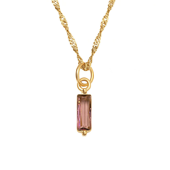 Retro Simple Style Square Stainless Steel Copper Plating Inlay Zircon 18K Gold Plated Pendant Necklace