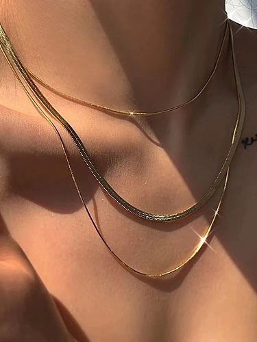 Modische, einfarbige, vergoldete, geschichtete Halsketten aus Edelstahl, 1 Stück
