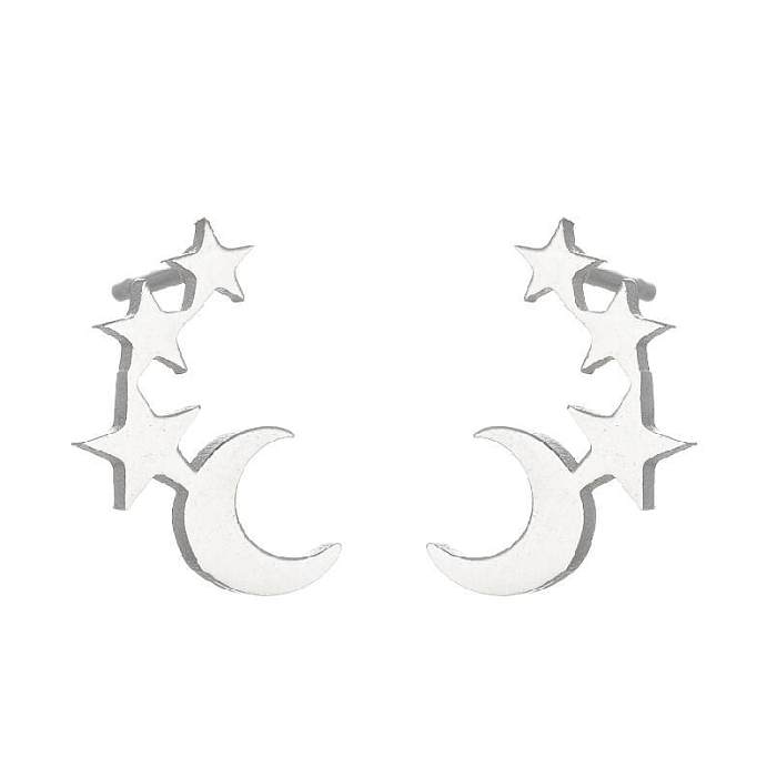 1 Pair Modern Style Star Moon Spider Web Stainless Steel Star Ear Studs