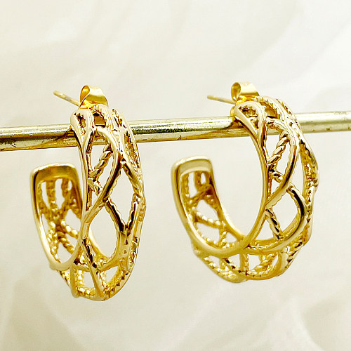 1 paire de clous d'oreilles plaqués or, Style moderne, en forme de C irrégulière, en acier inoxydable, placage de polissage métallique, ajouré