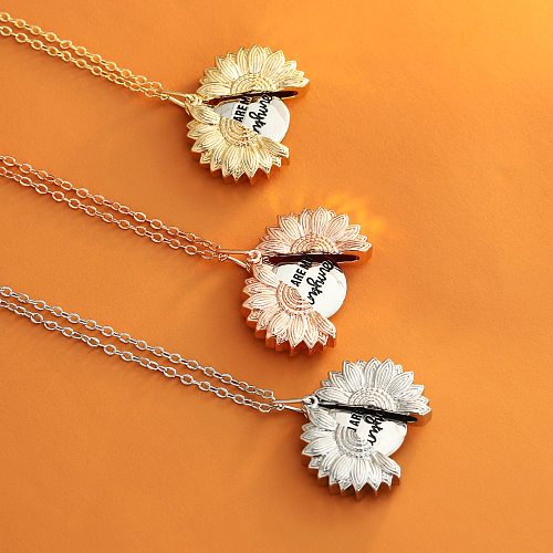 Modische Halskette mit Sonnenblumen-Anhänger aus Edelstahl, Emaille-Edelstahl-Halsketten