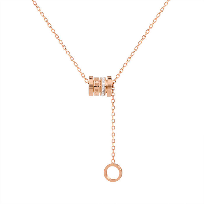 Einfache Halskette mit Kreis-Anhänger aus Edelstahl mit Inlay und künstlichem Diamant